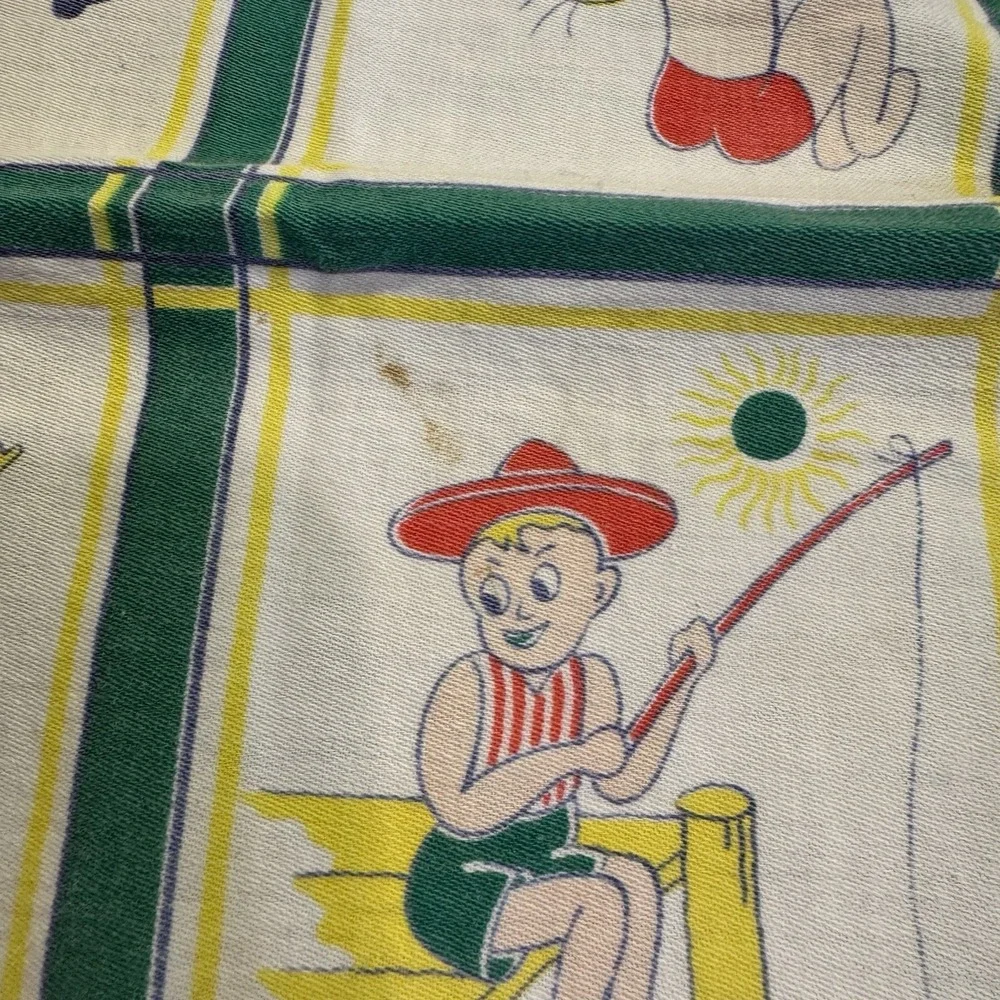 Vintage 1940's Hadson Kitchen Tea Little Boys Fishing And Playing Yellow Kitschy